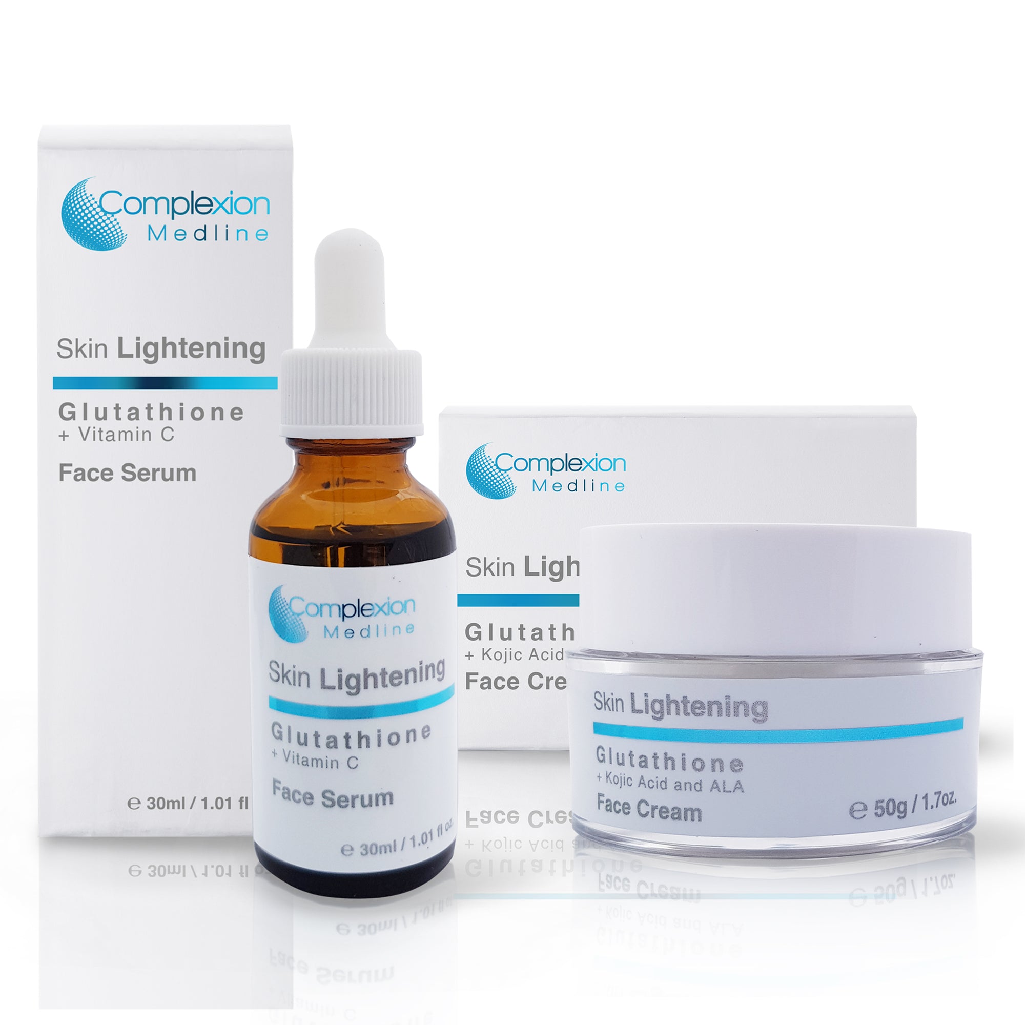 Skin Lightening Face Serum and Face Cream Duo Pack- with Glutathione, vitamin C - Kojic Acid and ALA
